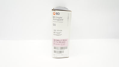 BD 381434 Insyte Autoguard IV Cath. 20Ga x 1.16inch 60mL - Box of 50